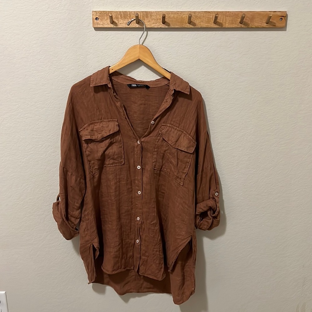 Rust Zara linen button down